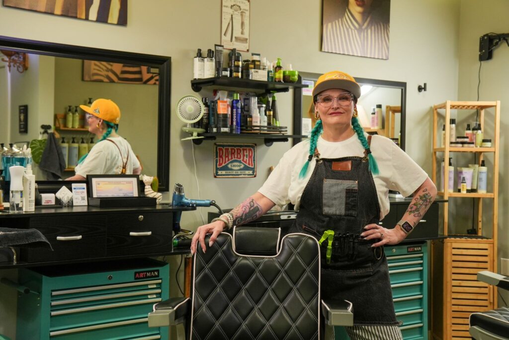 Virginia at her styling station. Photo credit: Robert Sacoman, SeatownProductions