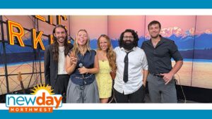 The Floor is Not Lava poses with New Day Northwest host Kelly Hanson